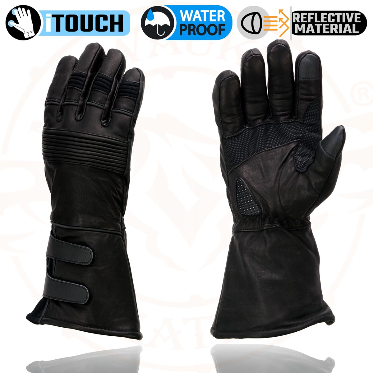 Milwaukee Leather MG7550 Men's Black Cowhide Leather Gauntlet Motorcycle Hand Gloves w/ X-Long Cuff i-Touch Screen Waterproof