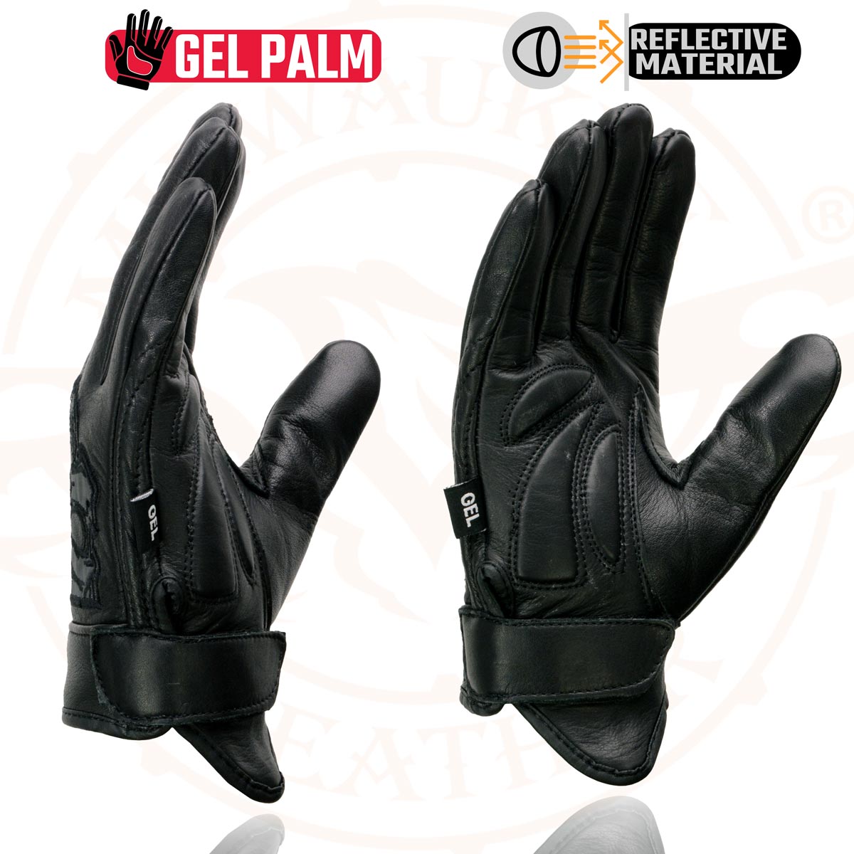 Milwaukee Leather Men's Black Leather ‘Reflective Skull’ Motorcycle Hand Gloves W/Gel Padded Palm MG7570