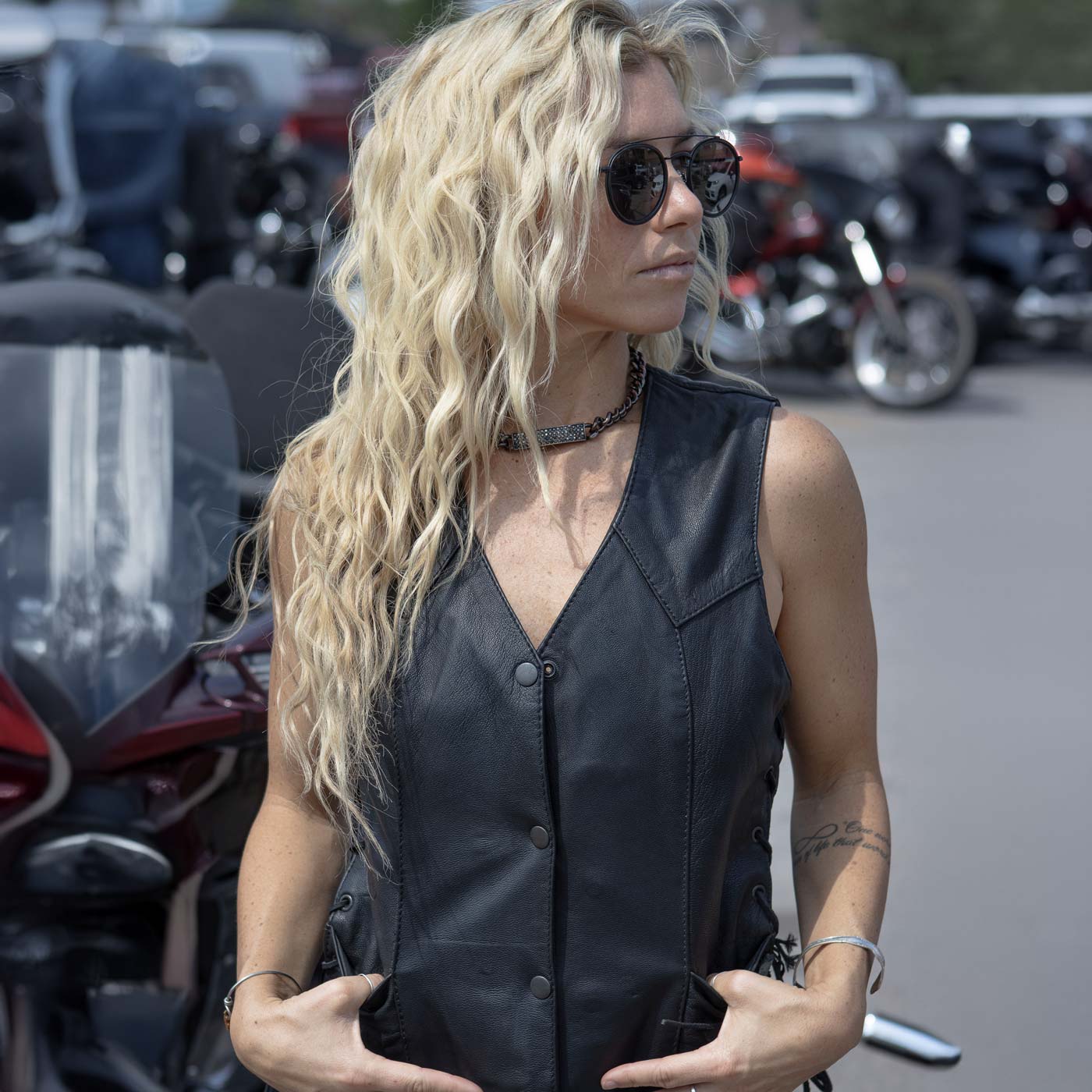 Milwaukee Leather SH1227L Women's Black Leather Side Laces Classic Western Motorcycle Rider Vest W/4-Snaps Closure