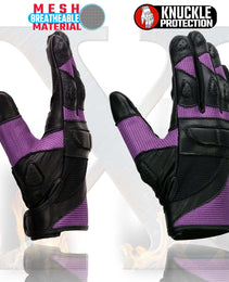 Xelement XG80208 Women's Black and Purple Mesh Cool Rider Motorcycle Gloves