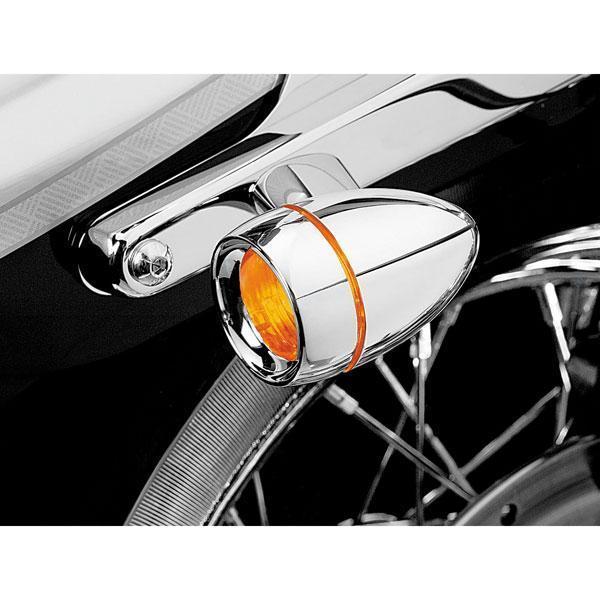 Close Out Kuryakyn 496921  Chrome Deep Dish Bezels with Amber Lenses for Bullet Turn Signals - Harley Davidson 2000-2013 Model