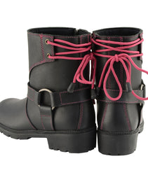 Milwaukee Leather MBL9318 Women's Black Leather Harness Zip-Up Motorcycle Rider Boots w/ Pink Back Laces