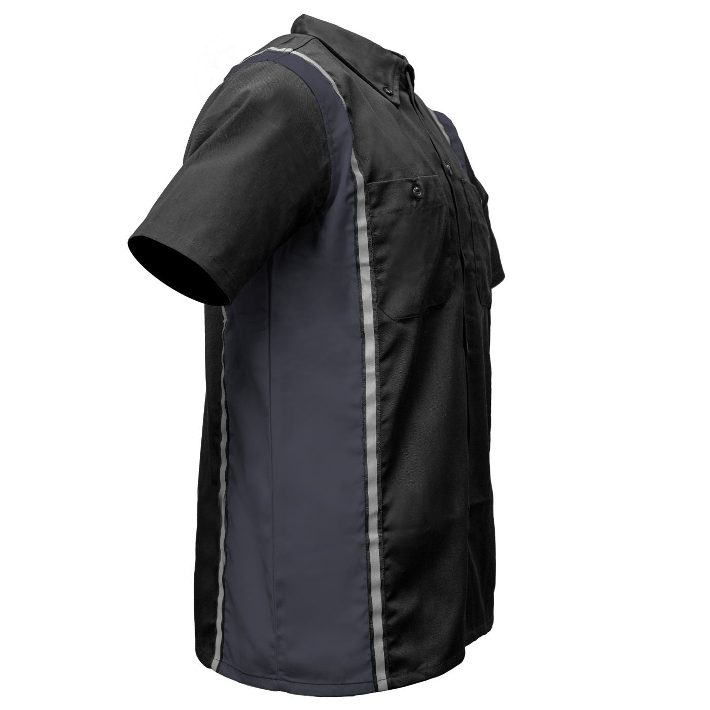 Milwaukee Motorcycle Clothing Co. MDM11608 Men's Classic Black and Grey Button Up Mechanic Shirt w/ Reflective Stripe