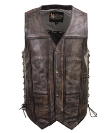 Xelement XS3540 Men's 'Wreck' Distressed Brown Multi-Pocket Motorcycle Biker Rider Leather Vest