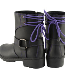 Milwaukee Leather MBL9317 Women's Black Leather Harness Zip-Up Motorcycle Rider Boots w/ Purple Back Laces