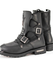 Milwaukee Leather MBM9076 Men’s Black Tactical Logger Leather Boots with Buckle Enhancement