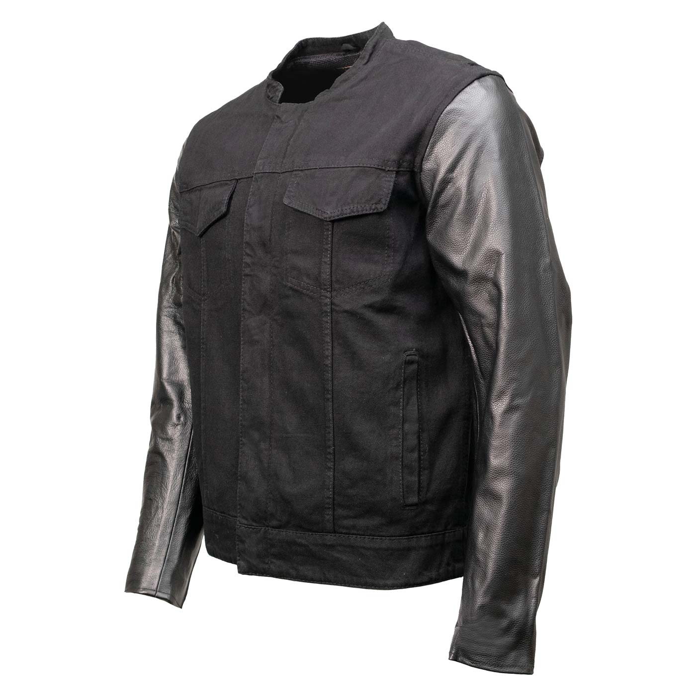 Milwaukee Leather MDM1003 Men's Black Denim and Leather Sleeves Motorcycle Riders Jacket