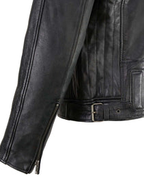 Milwaukee Leather Men's Black Cafe Racer Leather Jacket with Snap Button Collar SFM1835