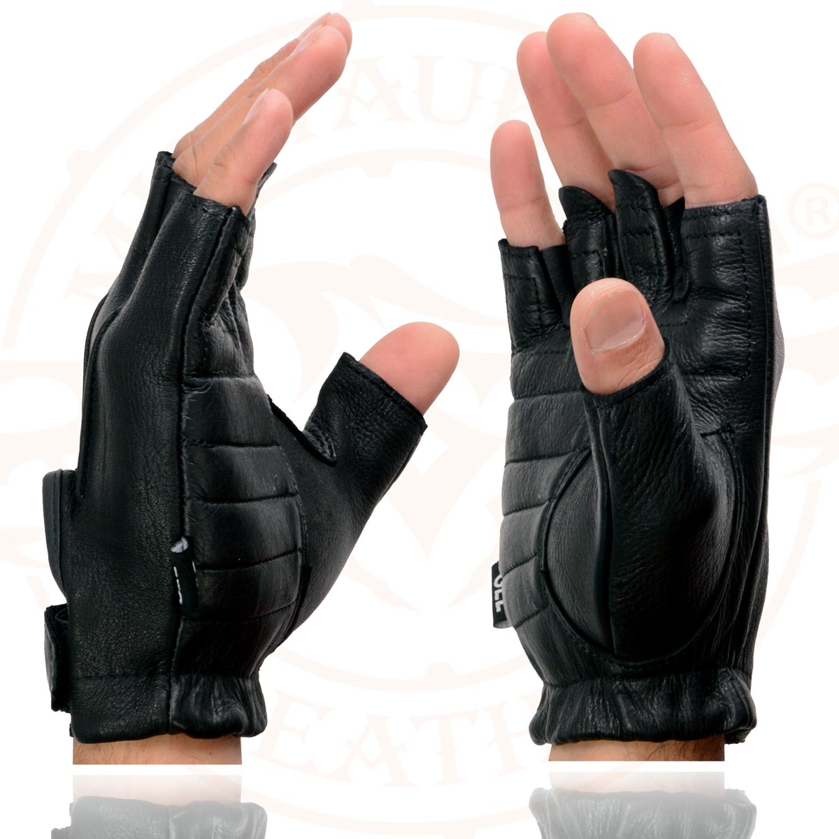 Milwaukee Leather SH878 Men's Fingerless USA Deerskin Black Leather Motorcycle Rider Gloves w/ Gel Padded Palm