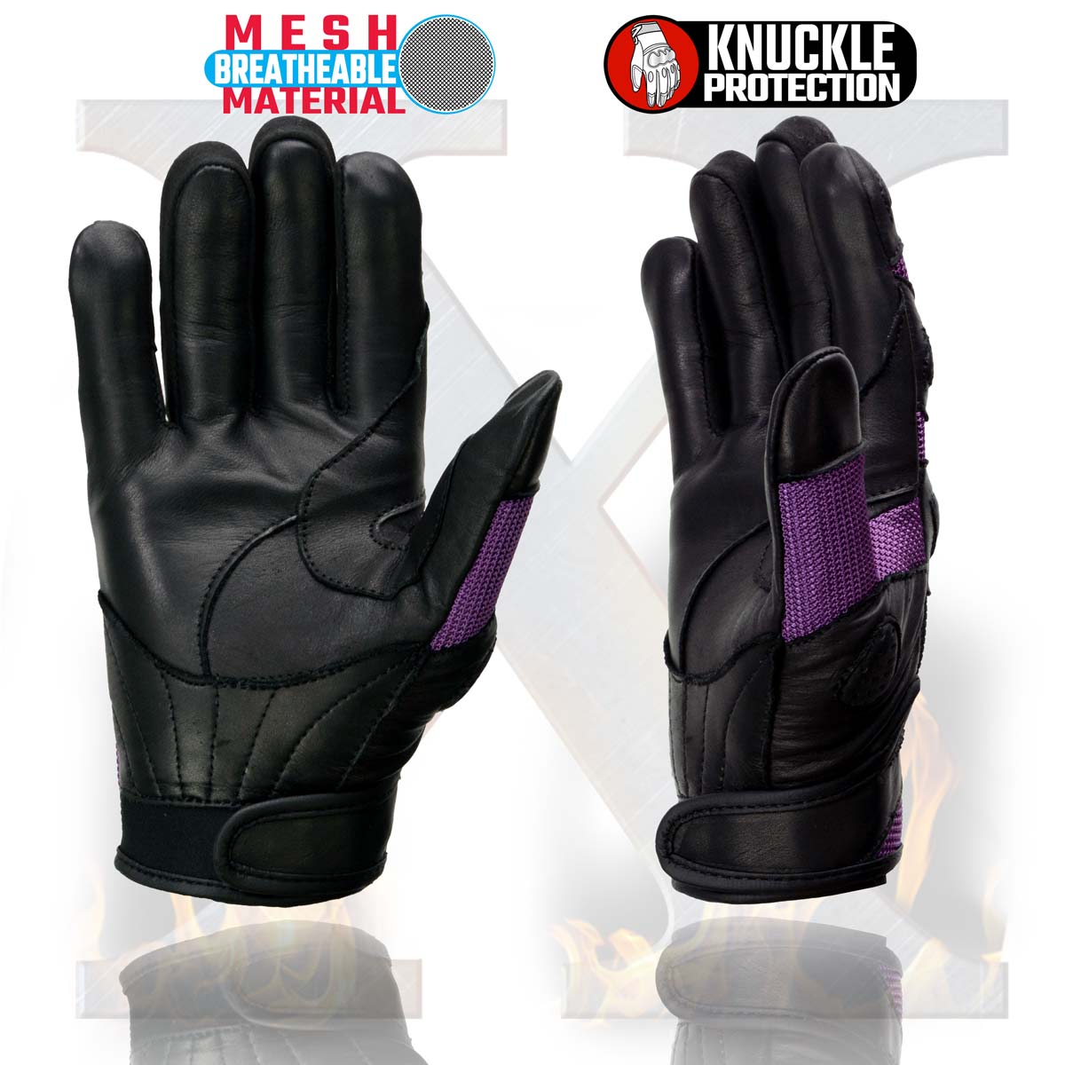 Xelement XG80208 Women's Black and Purple Mesh Cool Rider Motorcycle Gloves