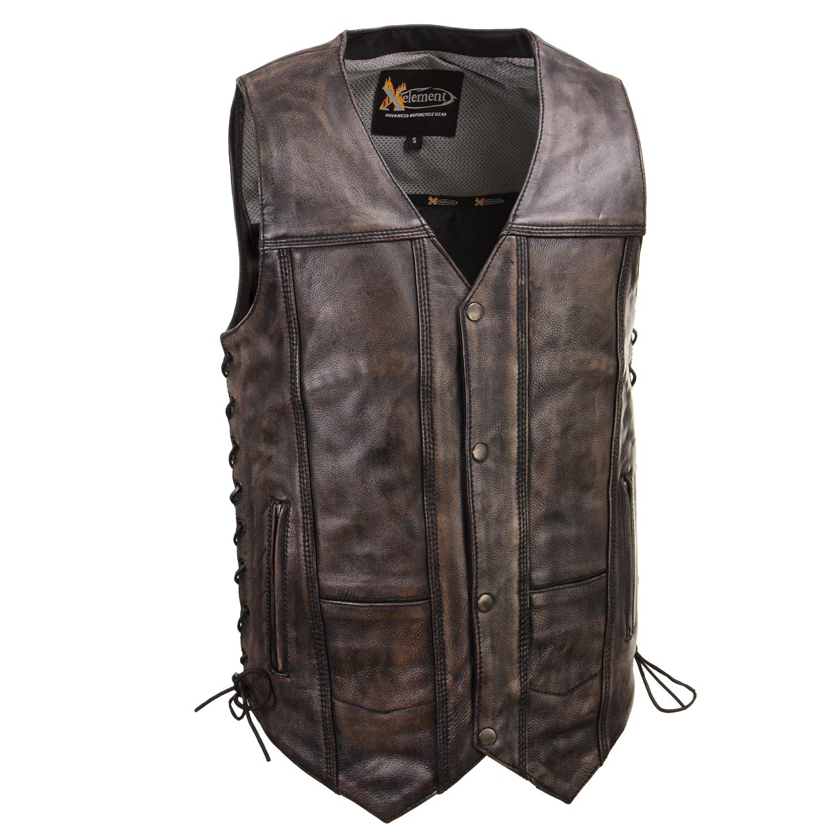 Xelement XS3540 Men's 'Wreck' Distressed Brown Multi-Pocket Motorcycle Biker Rider Leather Vest