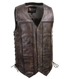 Xelement XS3540 Men's 'Wreck' Distressed Brown Multi-Pocket Motorcycle Biker Rider Leather Vest