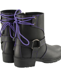 Milwaukee Leather MBL9317 Women's Black Leather Harness Zip-Up Motorcycle Rider Boots w/ Purple Back Laces