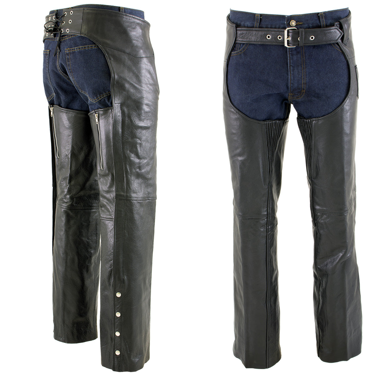 Milwaukee Leather LKM5722 Men's Black Premium Leather Dual Comfort Motorcycle Biker Rider Chaps