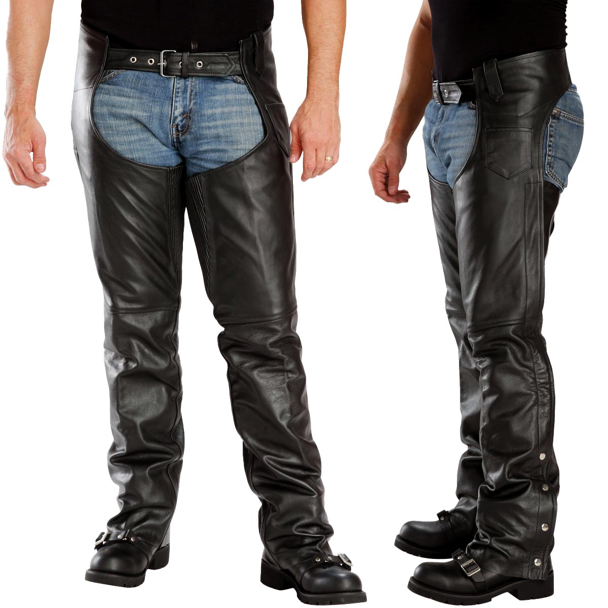 Milwaukee Leather LKM5722 Men's Black Premium Leather Dual Comfort Motorcycle Biker Rider Chaps