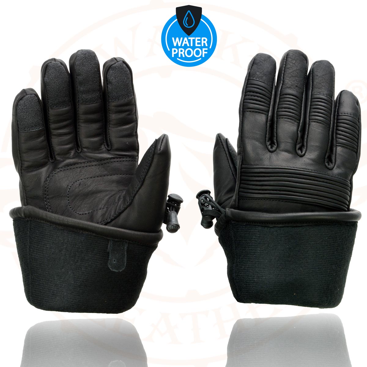 Milwaukee Leather SH294 Men's Black Leather Waterproof Gauntlet Gloves with Stretch Knuckles