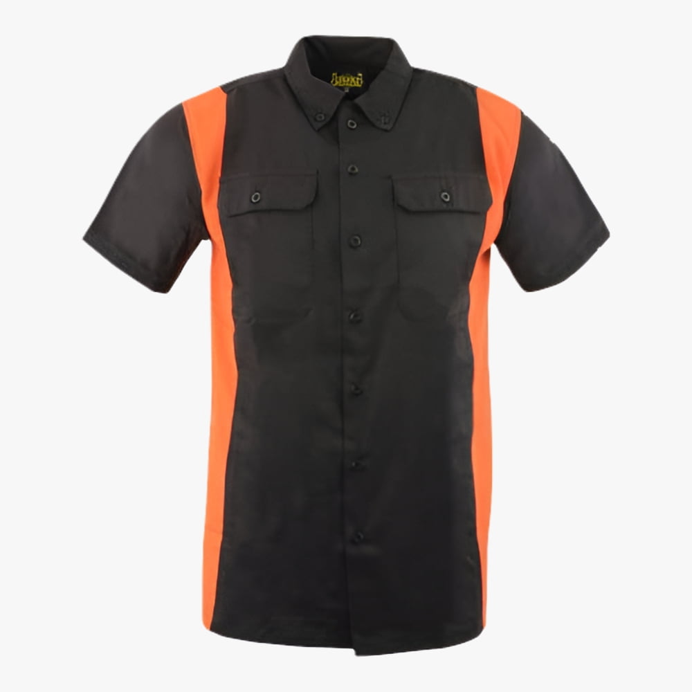 Biker Clothing Co. MDM11675.94 Men's Black and Orange Button Up Heavy-Duty Work Shirt | Classic Mechanic Work Shirt