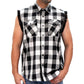 Hot Leathers FLM5202 Men's Black and White Sleeveless Flannel Fringe Shirt