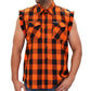 Hot Leathers FLM5210 Men's Sleeveless Fringe Orange and Black Flannel Shirt