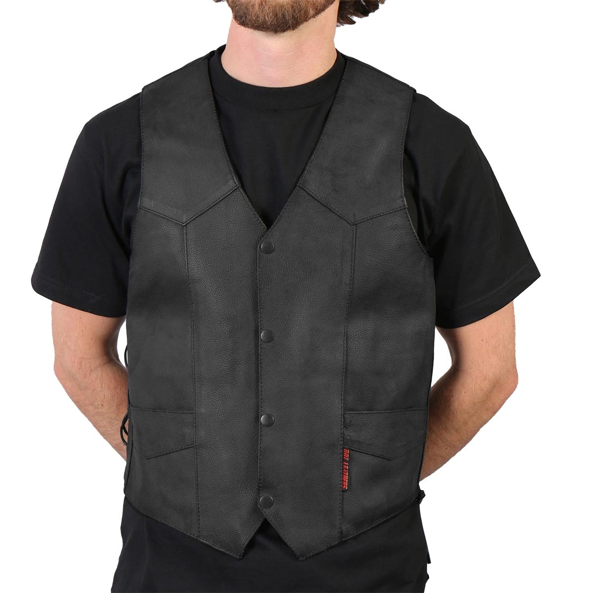 Hot Leathers VSM1015 Men's Black Heavyweight Leather Vest with Side Laces