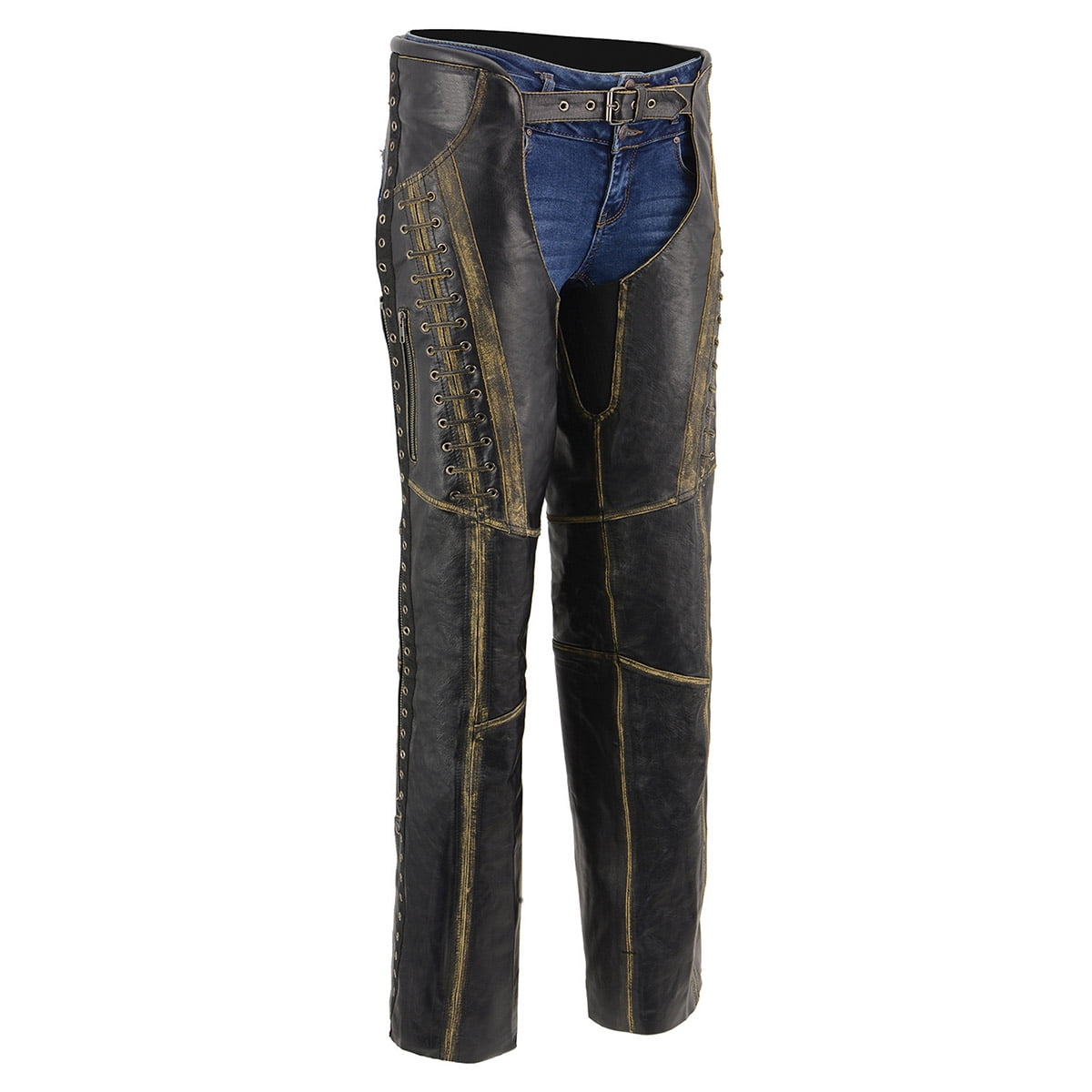 Milwaukee Leather Chaps for Women Black Premium Skin Rubbed Seams- Accented Lace Detailing Motorcycle Chap- MLL6527