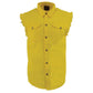 Milwaukee Leather DM4008 Men's Yellow Lightweight Denim Shirt with with Frayed Cut Off Sleeveless Look