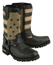 Milwaukee Leather MBL9363 Women’s Stars and Stripes Black with Tan Leather Motorcycle Rider Harness Boots