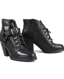 Milwaukee Leather MBL9458 Women's Premium Black Leather Fashion Casual Boots with Classic Harness Ring