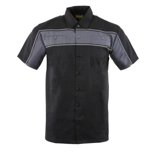 Milwaukee Leather MDM11672.01 Men's Black and Grey Button Up Heavy-Duty Work Shirt | Classic Mechanic Work Shirt