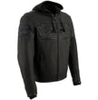 Milwaukee Leather MLM1563 Men's Black Leather Scooter Style Motorcycle Jacket with Reflective Skulls w/ Hoodie