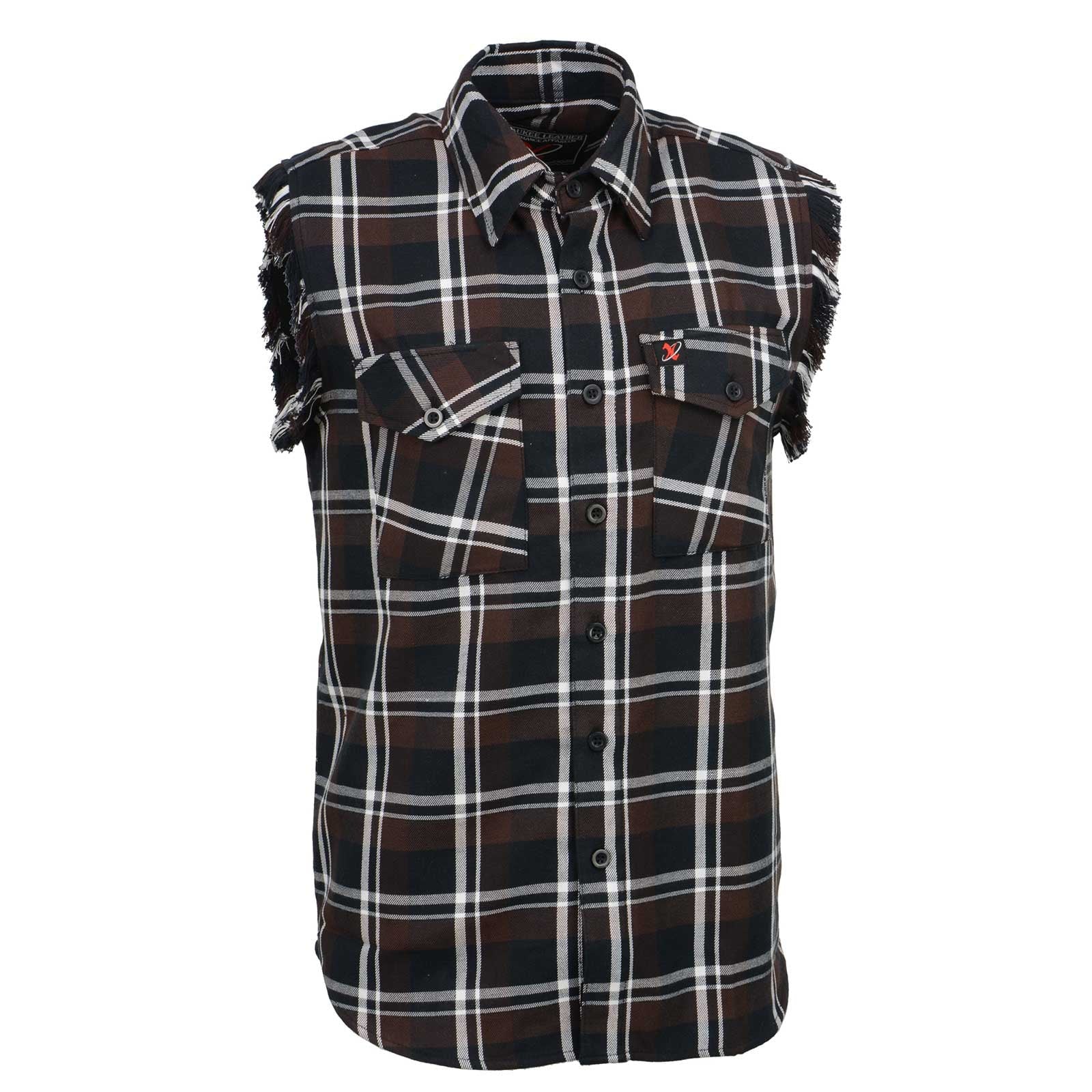 Milwaukee Leather MNG11693 Men’s Classic Black and Brown Button-Down Flannel Cut Off Frayed Sleeveless Casual Shirt