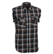 Milwaukee Leather MNG11693 Men’s Classic Black and Brown Button-Down Flannel Cut Off Frayed Sleeveless Casual Shirt