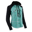 Milwaukee Leather MNG21601 Women's Casual Black and Teal Long Sleeve Cotton Flannel Shirt with Hoodie