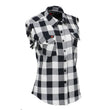 Milwaukee Leather MNG21625 Women's Flannel Down Sleeveless Shirt w/ Button Black / White & Cut Off Frill Arm Hole