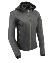 Milwaukee Leather MPL2745 Women's Black Zipper Front Jacket with Full Sleeve Removable Hoodie