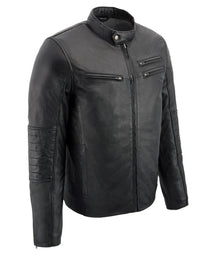 Milwaukee Leather SFM1806 Men's Black Euro Collar Cafe Style Leather Jacket