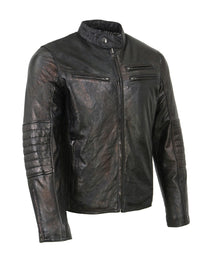 Milwaukee Leather SFM1809 Men's Two-Tone Euro Collar Cafe Style Leather Jacket