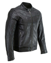 Milwaukee Leather Men's Black Cafe Racer Leather Jacket with Snap Button Collar SFM1835