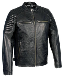 Milwaukee Leather SFM1840 Men's 'Quilted' Black Leather Fashion Jacket with Snap Button Collar