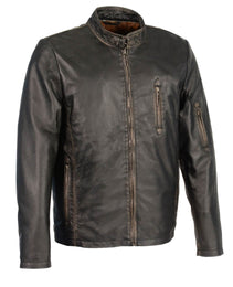 Milwaukee Leather SFM1855 Men's Black Brown Leather Moto Racer Jacket with Throat Latch