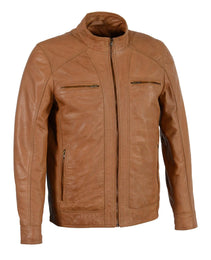 Milwaukee Leather Men's Saddle Color Lambskin Motorcycle Fashion Leather Jacket SFM1860