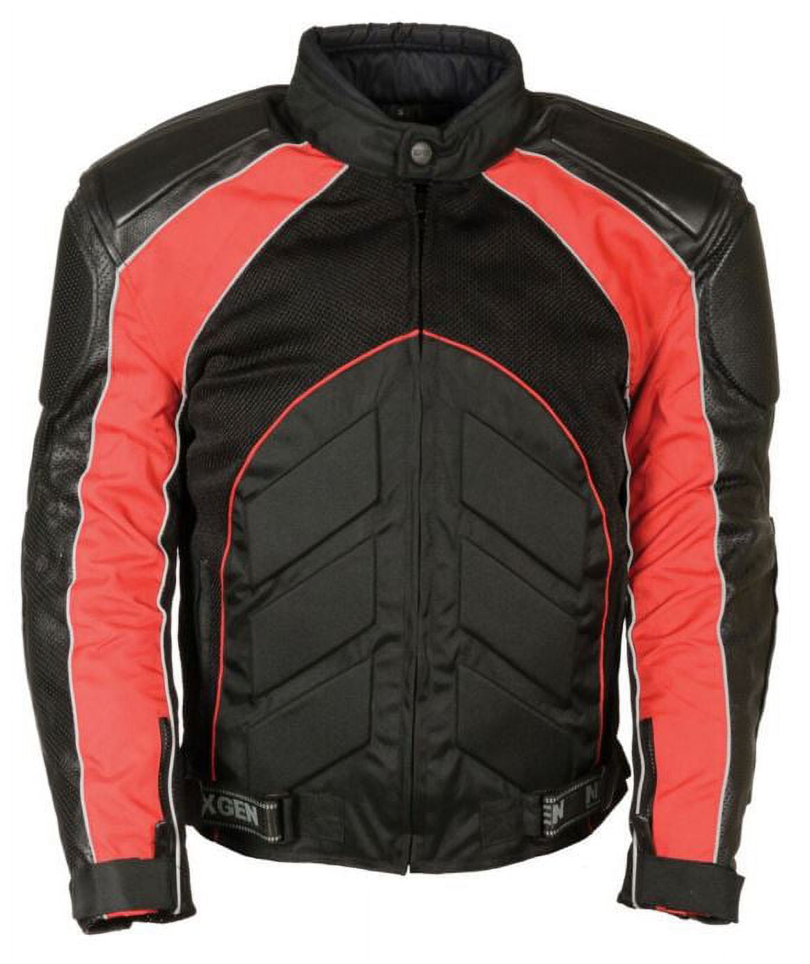 NexGen SH2153 Men's Combo Black and Red Armored Leather and Textile with Mesh Moto Jacket