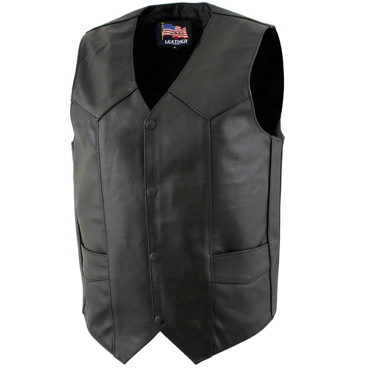 USA Leather 1201 Men's Black Classic Club Style Motorcycle Original Leather Vest