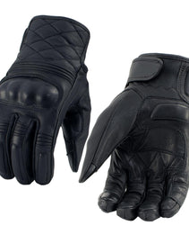 Xelement Men's Black Premium Leather Hard Knuckle Motorcycle Racing Gloves XG17500