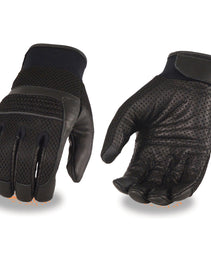 Xelement XG7503 Men's Black Leather and Mesh Racing Gloves with i-Touch Screen Fingers