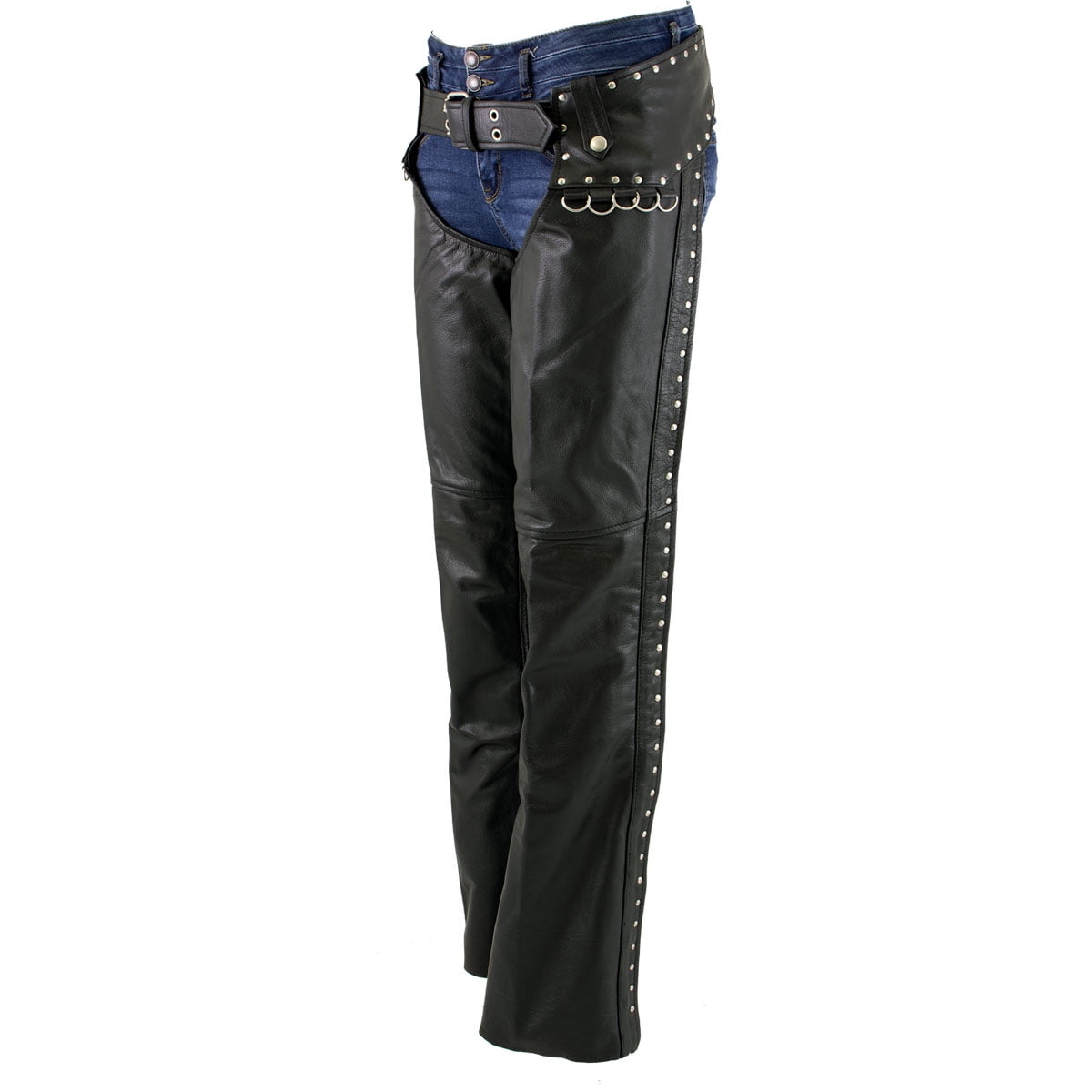 Xelement XS7590 Women's 'Riveted' Classic Black Leather Motorcycle Biker Rider Chaps