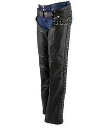 Xelement XS7590 Women's 'Riveted' Classic Black Leather Motorcycle Biker Rider Chaps