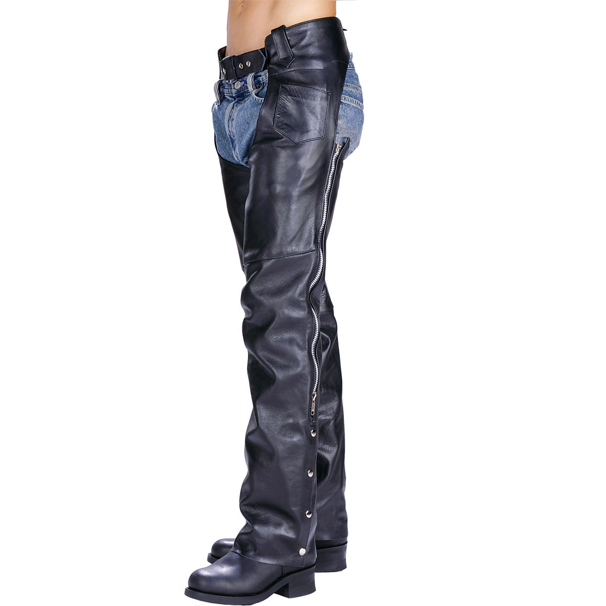 Milwaukee Leather LKM5723 Classic Black Leather Unisex Motorcycle Riding Biker Chaps for Men and Women