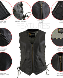 Xelement B277 Women's Black 'Mistress' Side Lace Motorcycle Leather Vest