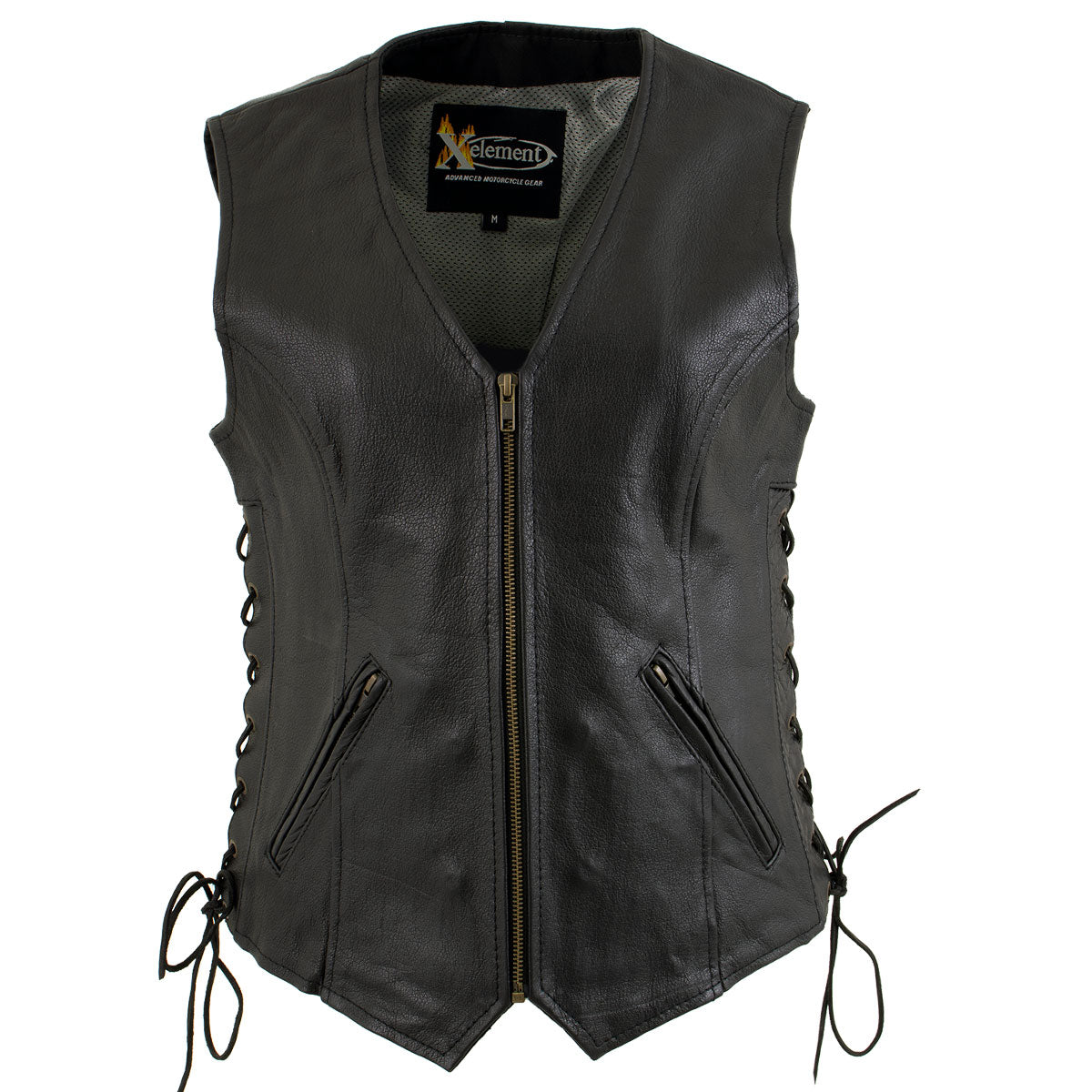 Xelement B277 Women's Black 'Mistress' Side Lace Motorcycle Leather Vest